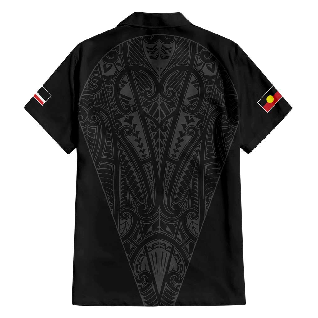 Queensland Maori Rugby Nga Hau e Wha Family Matching Short Sleeve Bodycon Dress and Hawaiian Shirt Black Motif LT9 - Polynesian Pride