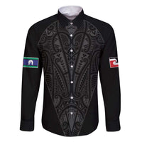 Queensland Maori Rugby Nga Hau e Wha Family Matching Short Sleeve Bodycon Dress and Hawaiian Shirt Black Motif LT9 Dad's Shirt - Long Sleeve Black - Polynesian Pride
