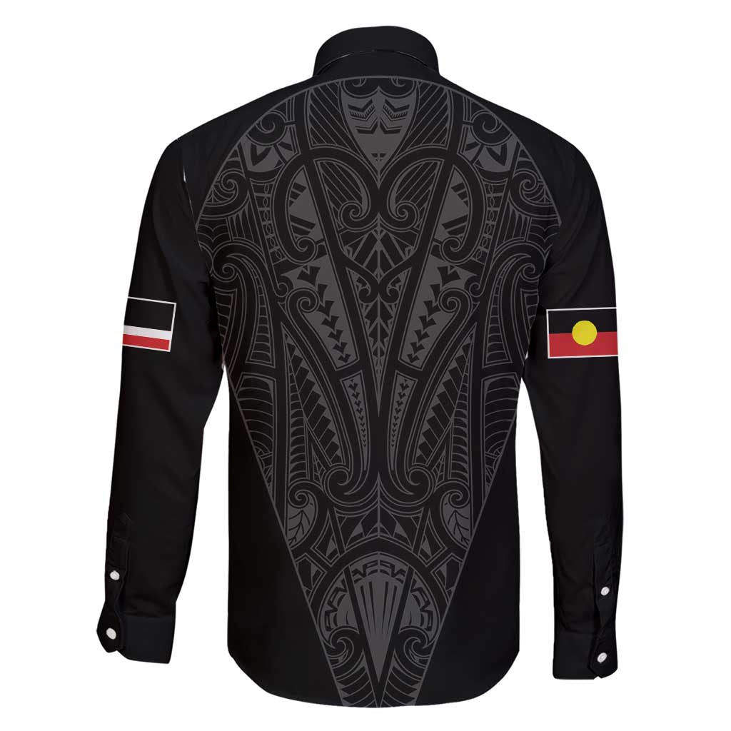Queensland Maori Rugby Nga Hau e Wha Family Matching Short Sleeve Bodycon Dress and Hawaiian Shirt Black Motif LT9 - Polynesian Pride