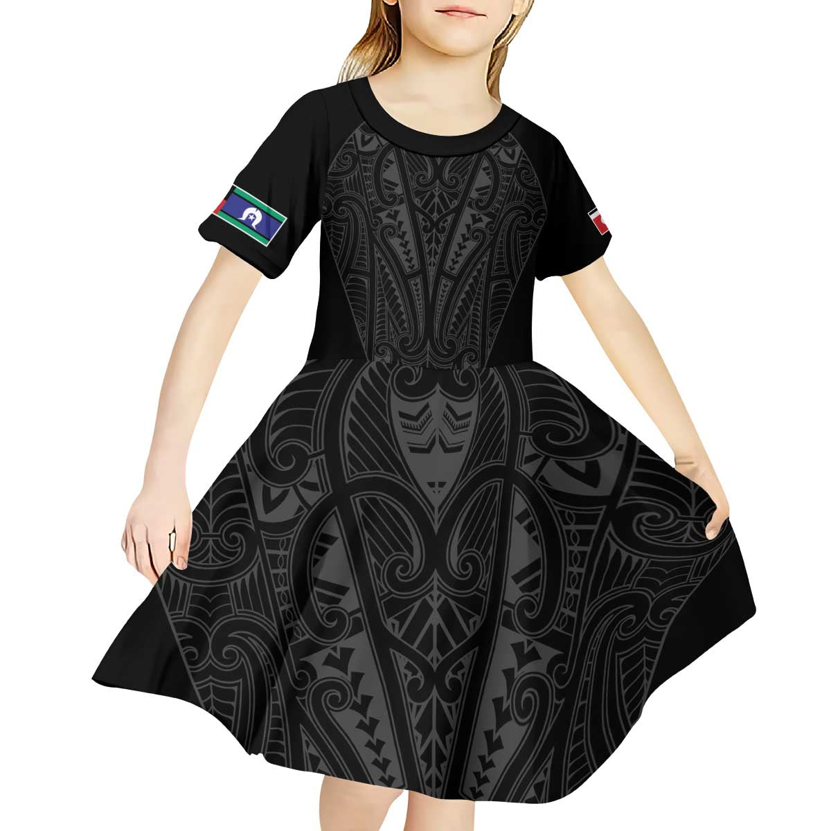 Queensland Maori Rugby Nga Hau e Wha Kid Short Sleeve Dress Black Motif