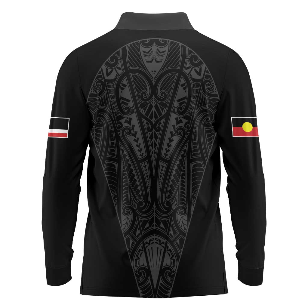 Queensland Maori Rugby Nga Hau e Wha Long Sleeve Polo Shirt Black Motif