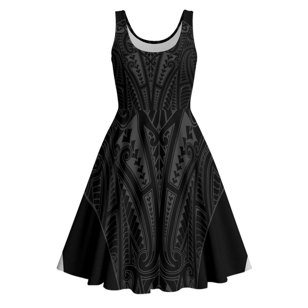 Queensland Maori Rugby Nga Hau e Wha Midi Dress Black Motif - Polynesian Pride