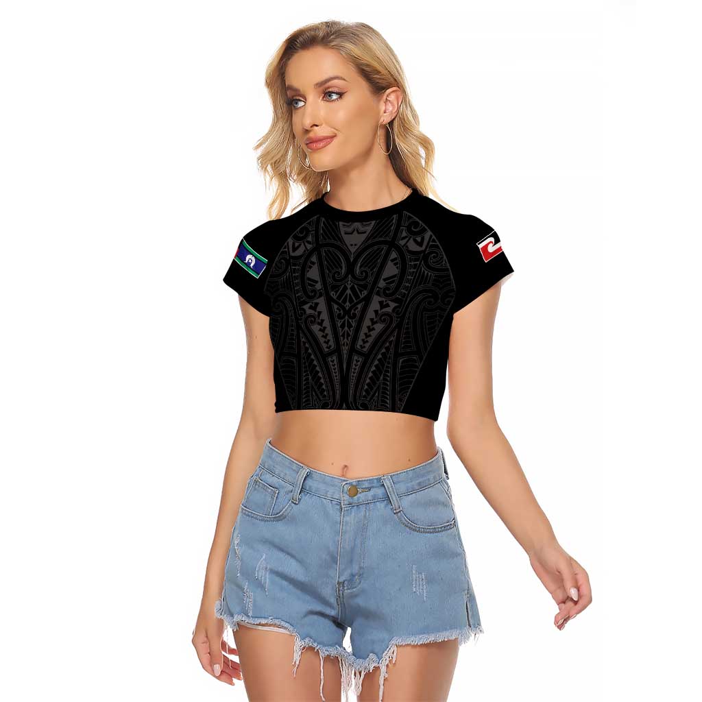 Queensland Maori Rugby Nga Hau e Wha Raglan Cropped T Shirt Black Motif