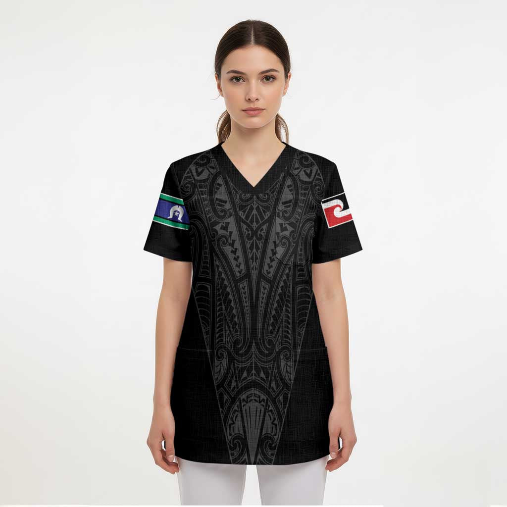 Queensland Maori Rugby Nga Hau e Wha Scrub Top Black Motif - Polynesian Pride