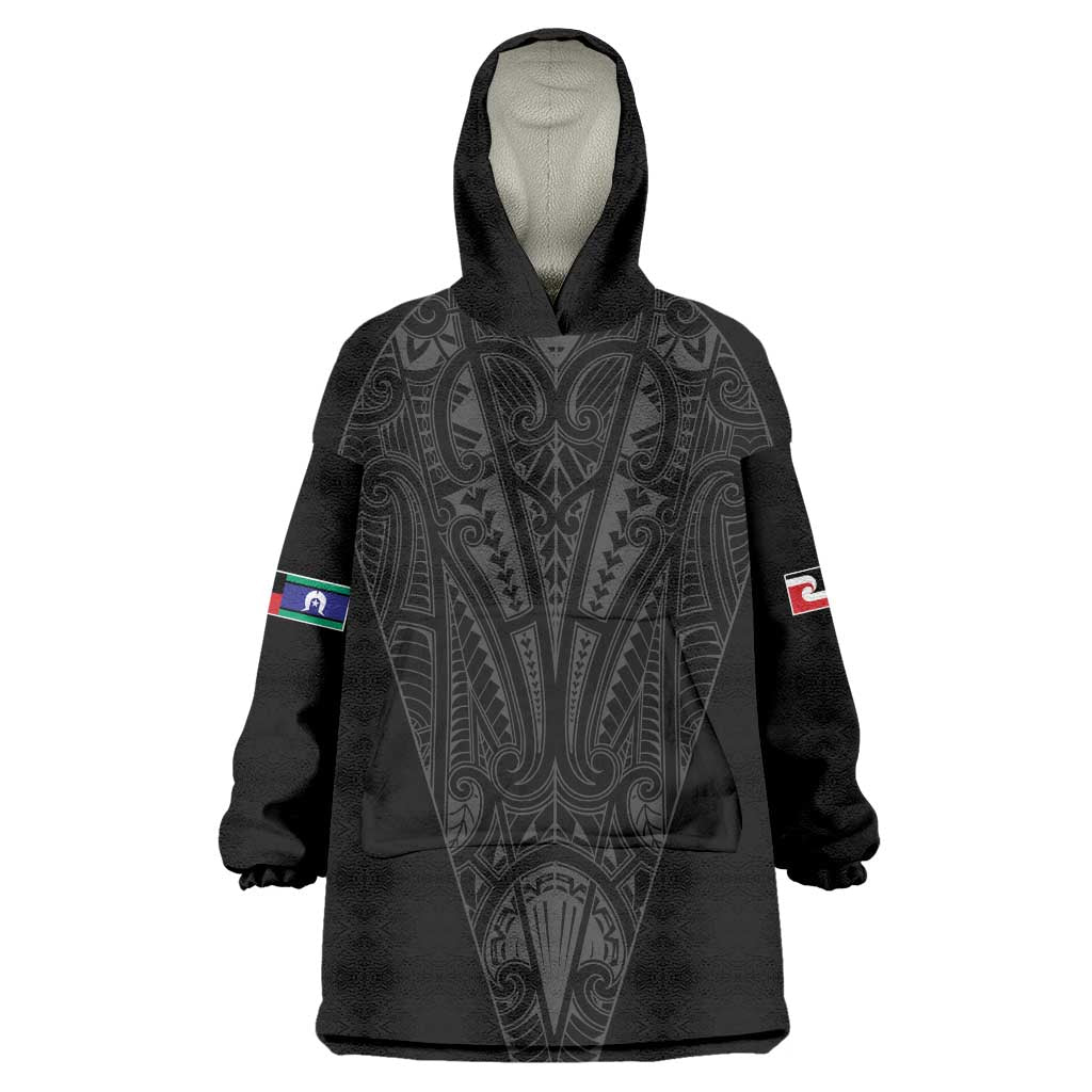 Queensland Maori Rugby Nga Hau e Wha Wearable Blanket Hoodie Black Motif