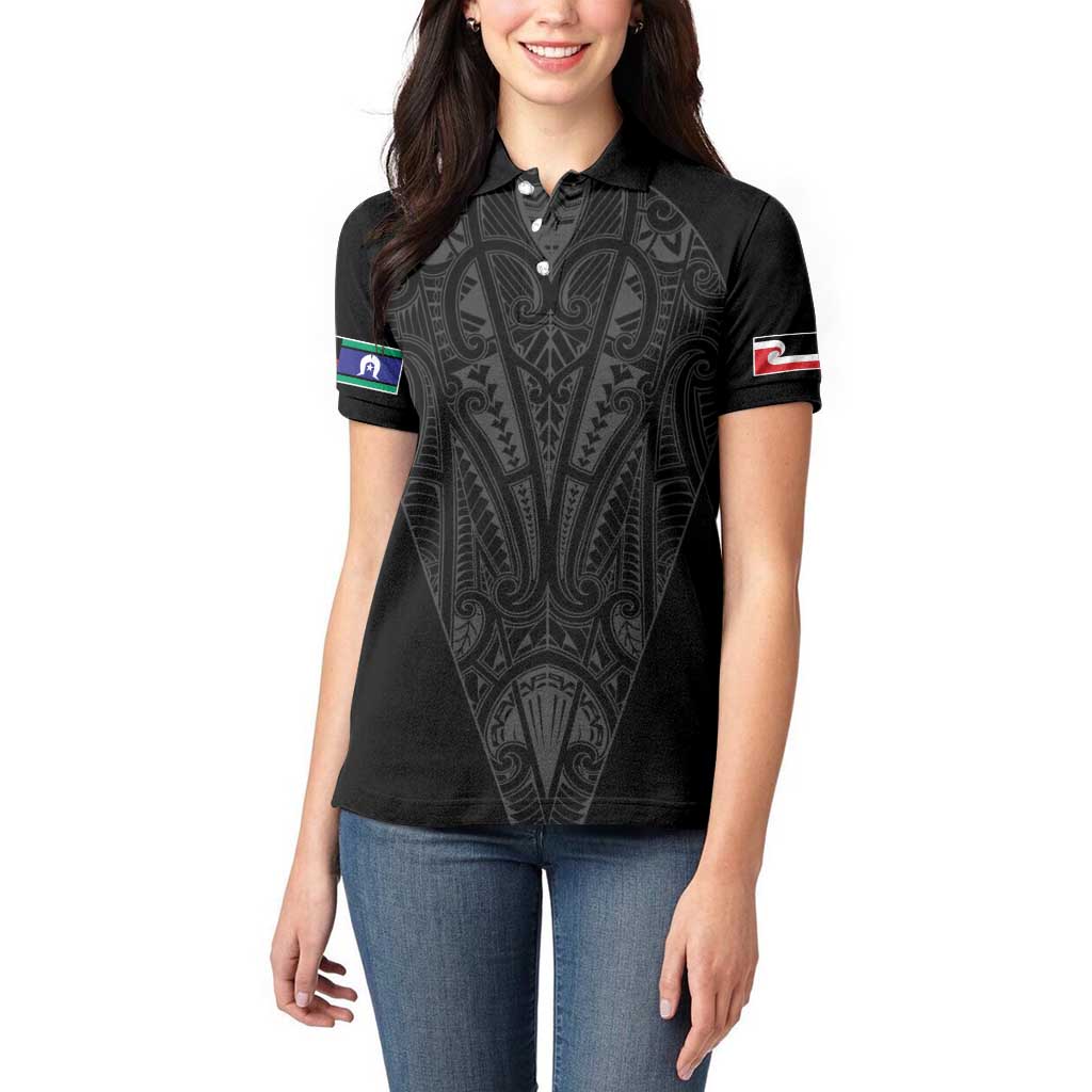 Queensland Maori Rugby Nga Hau e Wha Women Polo Shirt Black Motif