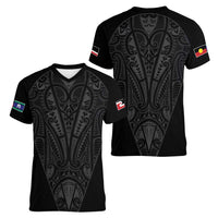 Queensland Maori Rugby Nga Hau e Wha Women V-Neck T-Shirt Black Motif