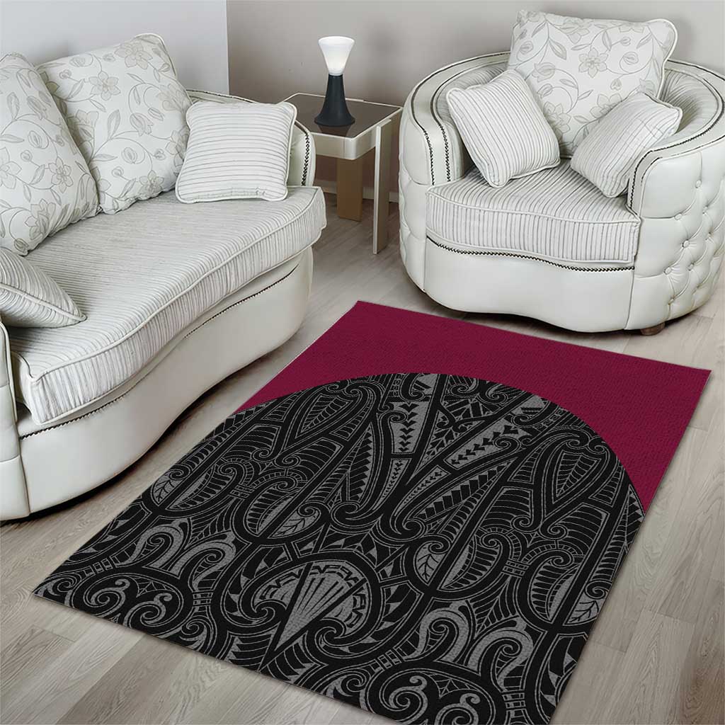 Queensland Maori Rugby Nga Hau e Wha Area Rug Maroon Motif