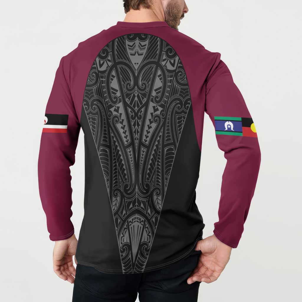 Queensland Maori Rugby Nga Hau e Wha Button Sweatshirt Maroon Motif