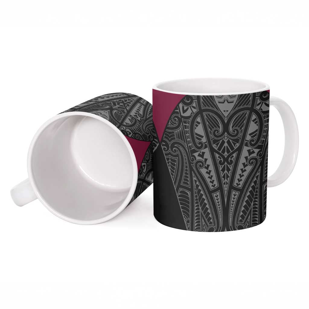 Queensland Maori Rugby Nga Hau e Wha Ceramic Mug Maroon Motif - Polynesian Pride