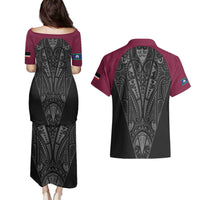 Queensland Maori Rugby Nga Hau e Wha Couples Matching Puletasi and Hawaiian Shirt Maroon Motif LT9 - Polynesian Pride