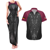 Queensland Maori Rugby Nga Hau e Wha Couples Matching Tank Maxi Dress and Hawaiian Shirt Maroon Motif LT9 Maroon - Polynesian Pride