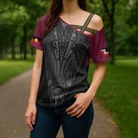 Queensland Maori Rugby Nga Hau e Wha Cross Shoulder Shirt Maroon Motif - Polynesian Pride
