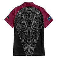 Queensland Maori Rugby Nga Hau e Wha Family Matching Long Sleeve Bodycon Dress and Hawaiian Shirt Maroon Motif LT9 - Polynesian Pride