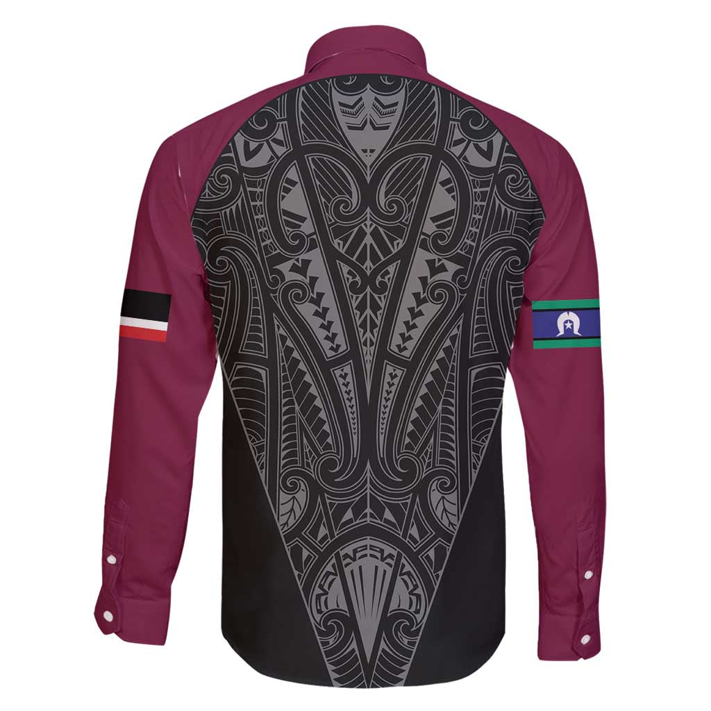 Queensland Maori Rugby Nga Hau e Wha Family Matching Long Sleeve Bodycon Dress and Hawaiian Shirt Maroon Motif LT9 - Polynesian Pride