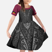 Queensland Maori Rugby Nga Hau e Wha Family Matching Mermaid Dress and Hawaiian Shirt Maroon Motif LT9 Daughter's Dress Maroon - Polynesian Pride