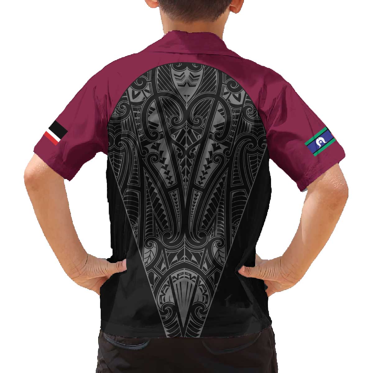 Queensland Maori Rugby Nga Hau e Wha Family Matching Off The Shoulder Long Sleeve Dress and Hawaiian Shirt Maroon Motif LT9 - Polynesian Pride