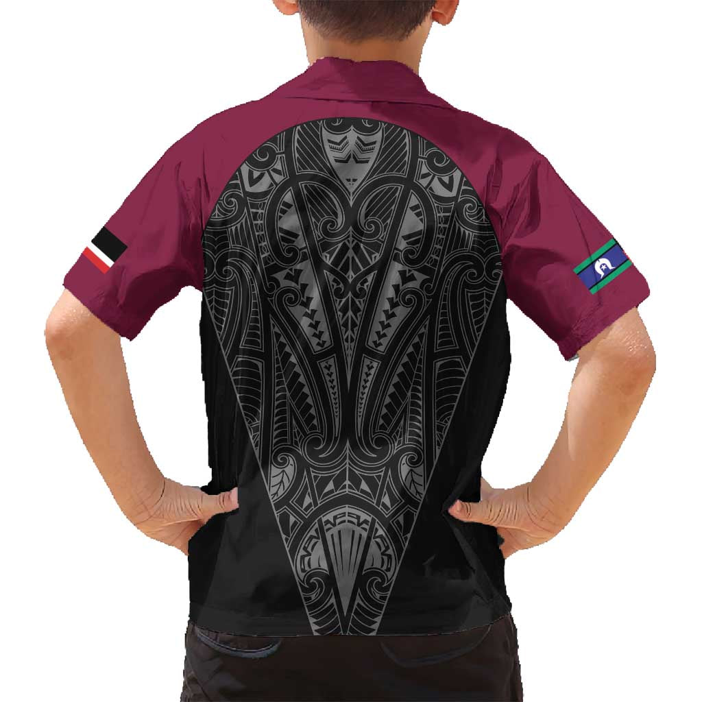 Queensland Maori Rugby Nga Hau e Wha Family Matching Off Shoulder Short Dress and Hawaiian Shirt Maroon Motif LT9 - Polynesian Pride