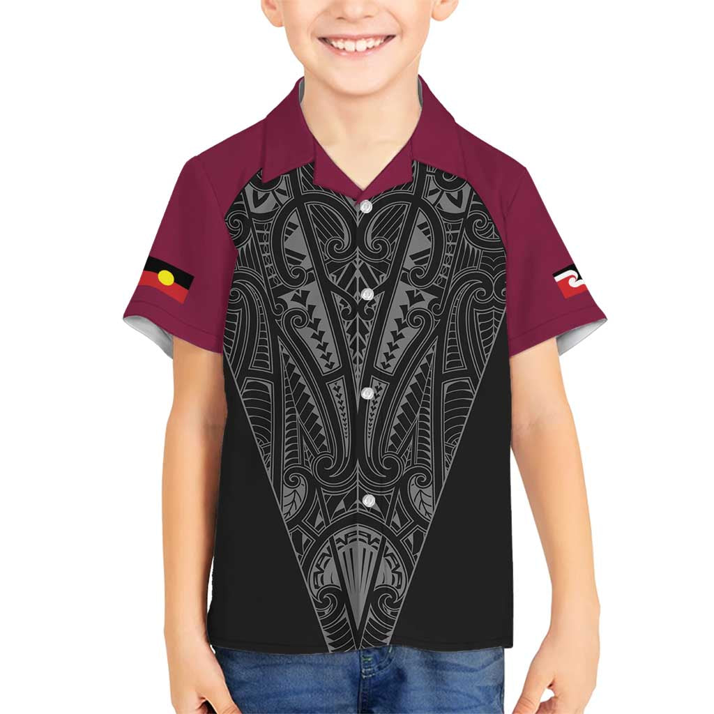Queensland Maori Rugby Nga Hau e Wha Family Matching Off Shoulder Short Dress and Hawaiian Shirt Maroon Motif LT9 Son's Shirt Maroon - Polynesian Pride