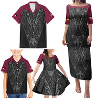 Queensland Maori Rugby Nga Hau e Wha Family Matching Puletasi and Hawaiian Shirt Maroon Motif LT9 - Polynesian Pride