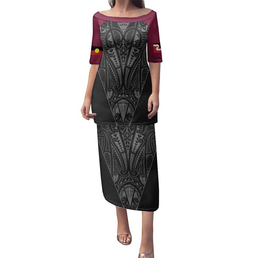 Queensland Maori Rugby Nga Hau e Wha Family Matching Puletasi and Hawaiian Shirt Maroon Motif LT9 Mom's Dress Maroon - Polynesian Pride