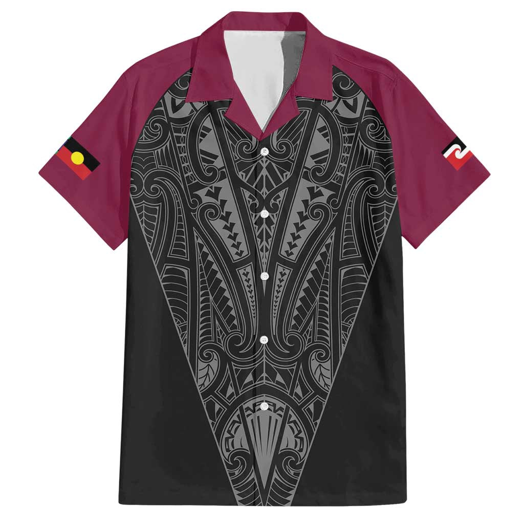Queensland Maori Rugby Nga Hau e Wha Family Matching Short Sleeve Bodycon Dress and Hawaiian Shirt Maroon Motif LT9 Dad's Shirt - Short Sleeve Maroon - Polynesian Pride