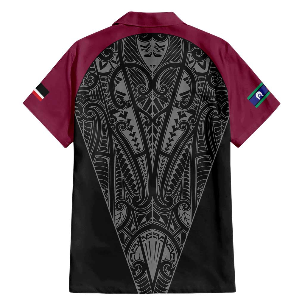 Queensland Maori Rugby Nga Hau e Wha Family Matching Short Sleeve Bodycon Dress and Hawaiian Shirt Maroon Motif LT9 - Polynesian Pride