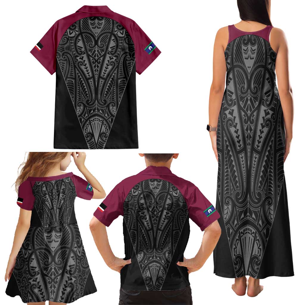 Queensland Maori Rugby Nga Hau e Wha Family Matching Tank Maxi Dress and Hawaiian Shirt Maroon Motif