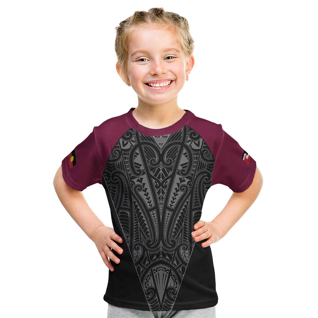 Queensland Maori Rugby Nga Hau e Wha Kid T Shirt Maroon Motif