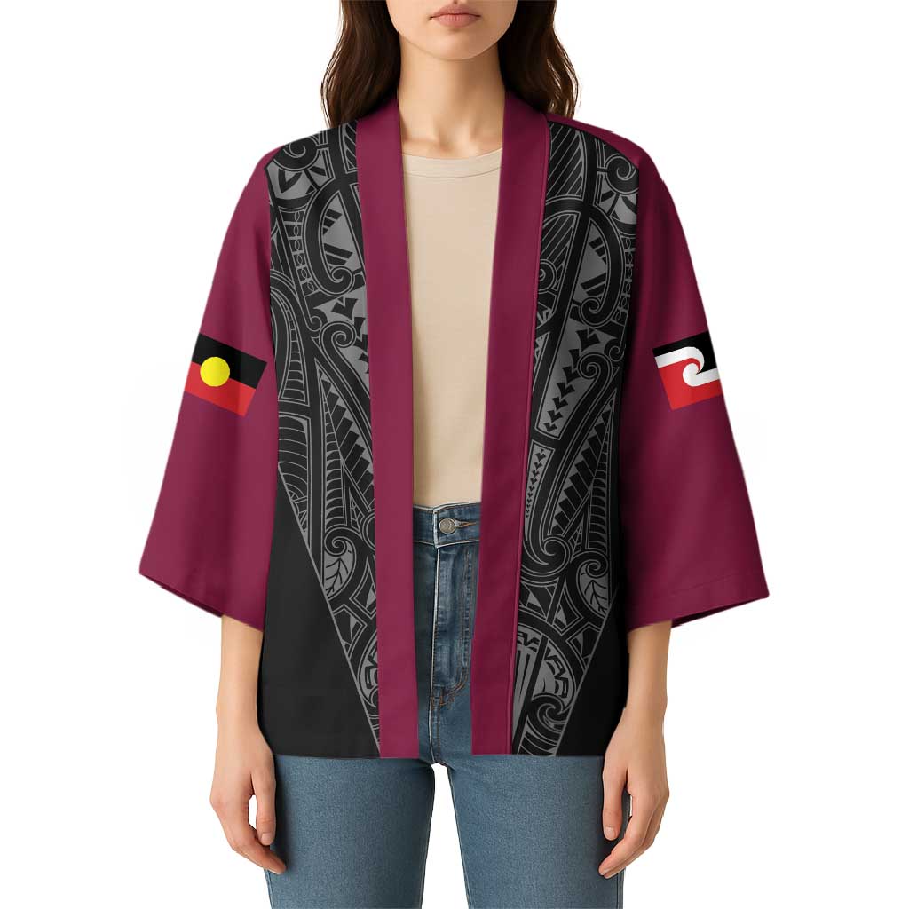 Queensland Maori Rugby Nga Hau e Wha Kimono Maroon Motif - Polynesian Pride