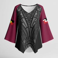 Queensland Maori Rugby Nga Hau e Wha Kimono Sleeve Blouse Maroon Motif - Polynesian Pride