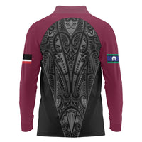 Queensland Maori Rugby Nga Hau e Wha Long Sleeve Polo Shirt Maroon Motif