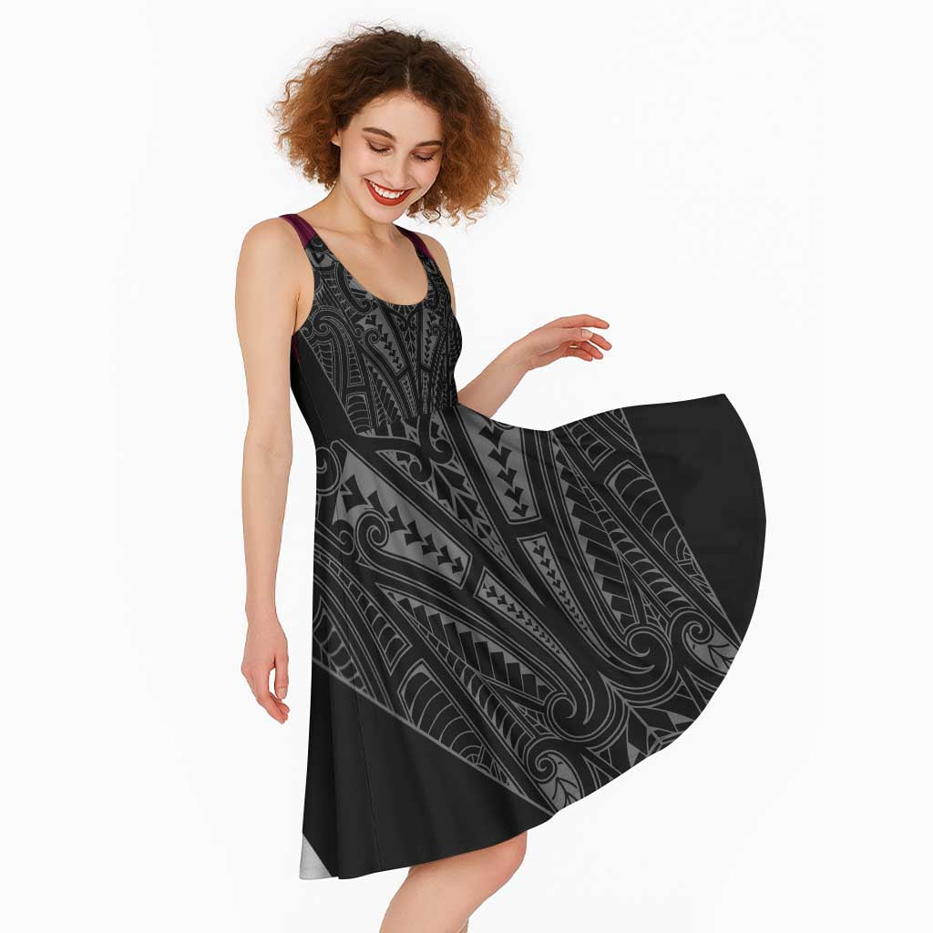 Queensland Maori Rugby Nga Hau e Wha Midi Dress Maroon Motif - Polynesian Pride