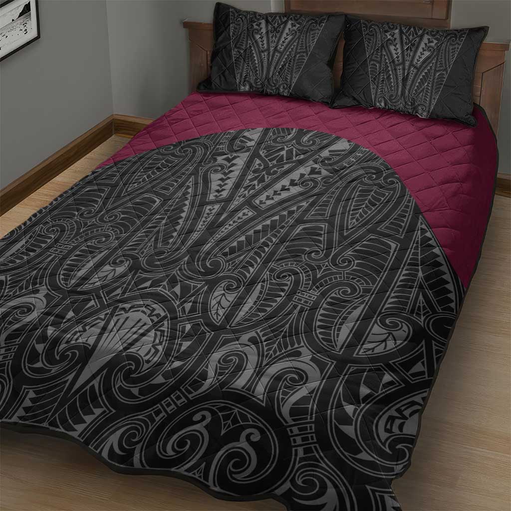 Queensland Maori Rugby Nga Hau e Wha Quilt Bed Set Maroon Motif