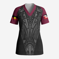 Queensland Maori Rugby Nga Hau e Wha Scrub Top Maroon Motif - Polynesian Pride