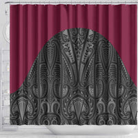 Queensland Maori Rugby Nga Hau e Wha Shower Curtain Maroon Motif