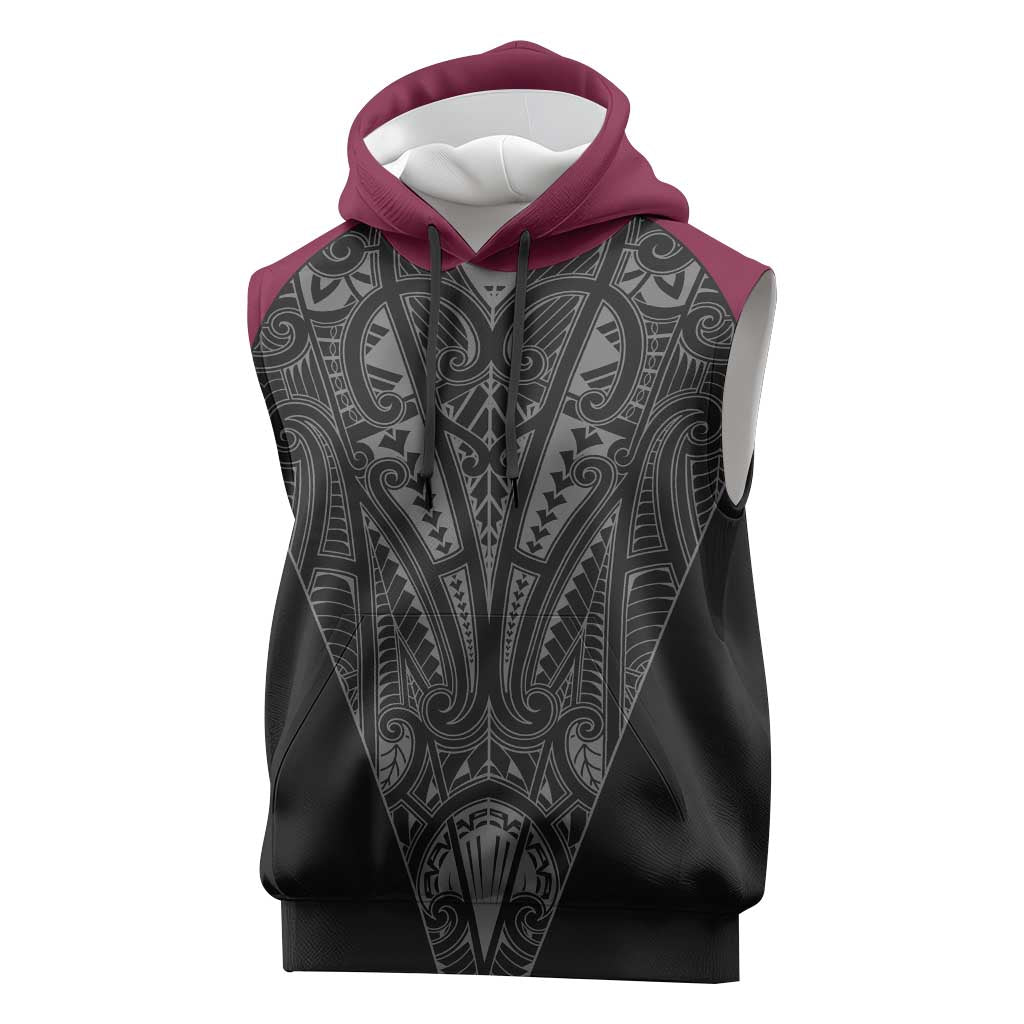Queensland Maori Rugby Nga Hau e Wha Sleeveless Hoodie Maroon Motif - Polynesian Pride