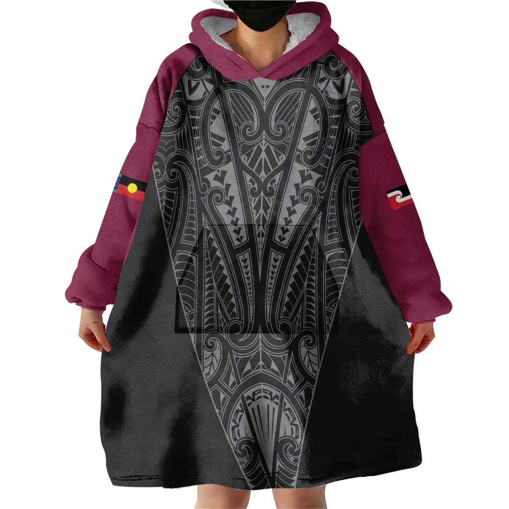 Queensland Maori Rugby Nga Hau e Wha Wearable Blanket Hoodie Maroon Motif