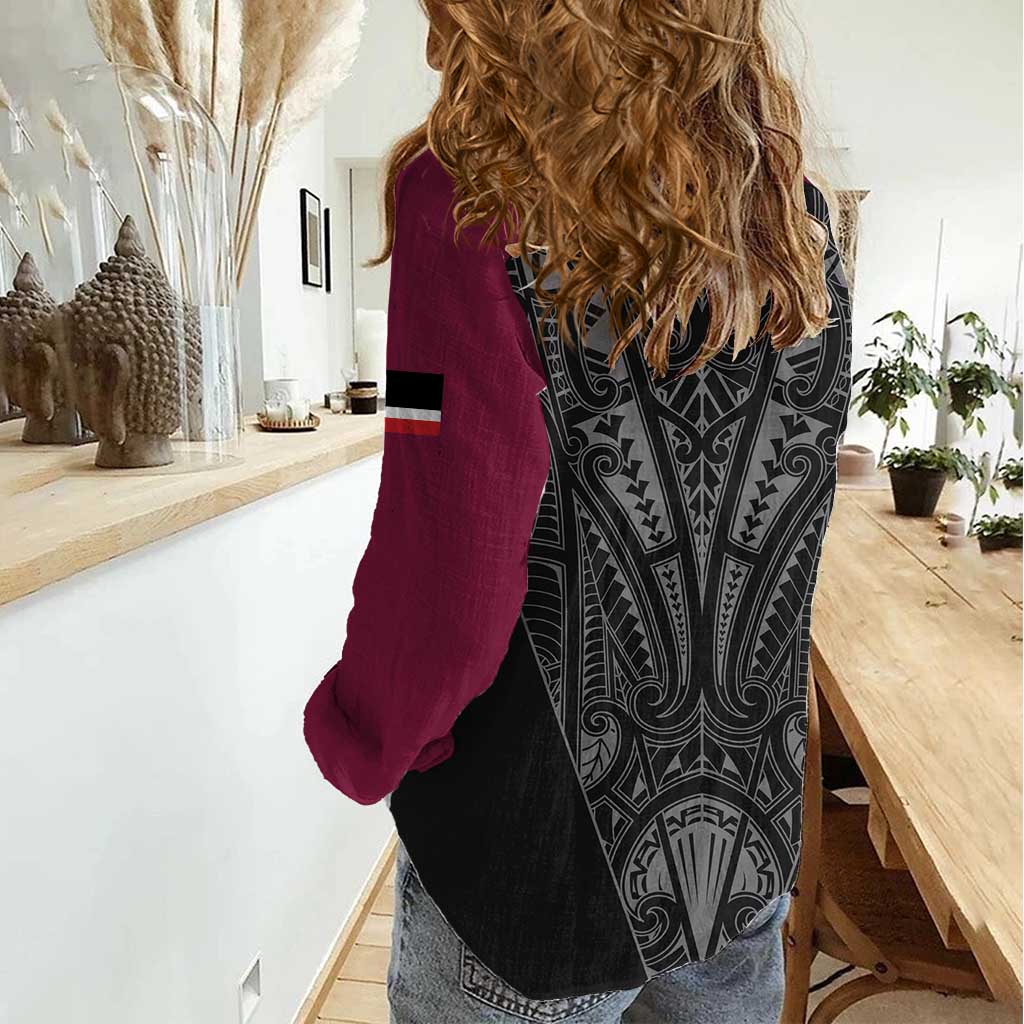 Queensland Maori Rugby Nga Hau e Wha Women Casual Shirt Maroon Motif