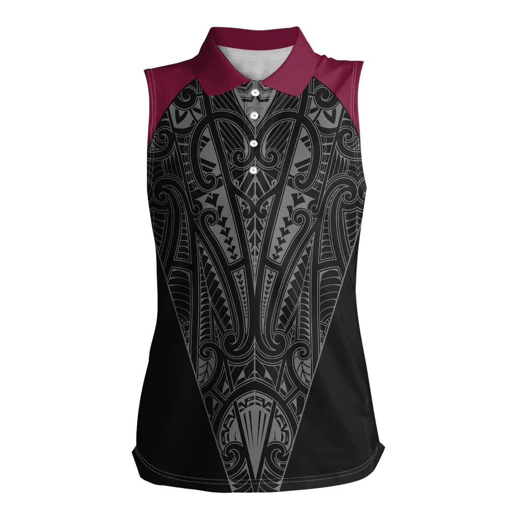 Queensland Maori Rugby Nga Hau e Wha Women Sleeveless Polo Shirt Maroon Motif