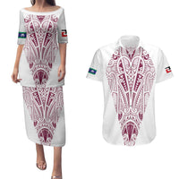 Queensland Maori Rugby Nga Hau e Wha Couples Matching Puletasi and Hawaiian Shirt White Motif LT9 White - Polynesian Pride