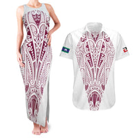 Queensland Maori Rugby Nga Hau e Wha Couples Matching Tank Maxi Dress and Hawaiian Shirt White Motif LT9 White - Polynesian Pride