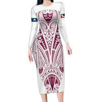 Queensland Maori Rugby Nga Hau e Wha Family Matching Long Sleeve Bodycon Dress and Hawaiian Shirt White Motif LT9 Mom's Dress White - Polynesian Pride