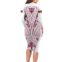 Queensland Maori Rugby Nga Hau e Wha Family Matching Long Sleeve Bodycon Dress and Hawaiian Shirt White Motif LT9 - Polynesian Pride