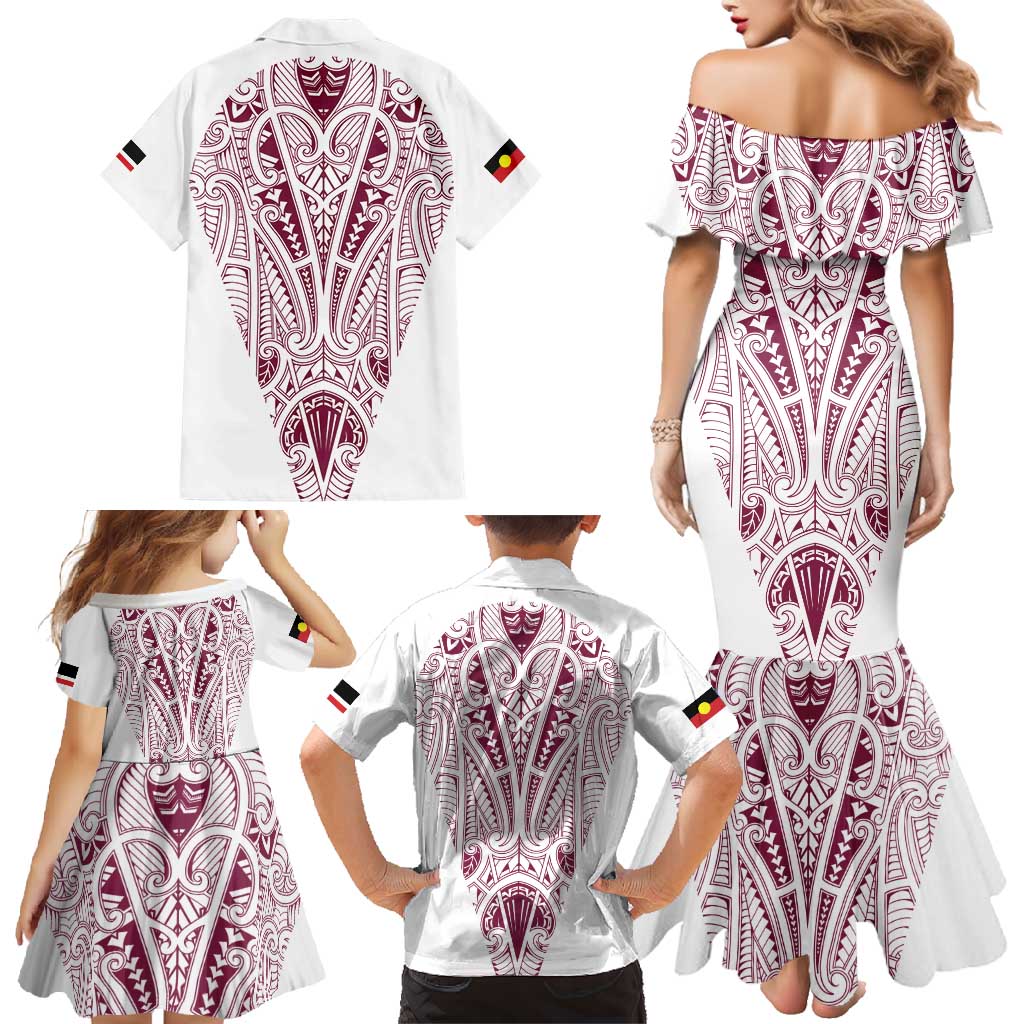 Queensland Maori Rugby Nga Hau e Wha Family Matching Mermaid Dress and Hawaiian Shirt White Motif LT9 - Polynesian Pride