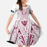 Queensland Maori Rugby Nga Hau e Wha Family Matching Off The Shoulder Long Sleeve Dress and Hawaiian Shirt White Motif LT9 Daughter's Dress White - Polynesian Pride