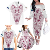 Queensland Maori Rugby Nga Hau e Wha Family Matching Off The Shoulder Long Sleeve Dress and Hawaiian Shirt White Motif LT9 - Polynesian Pride