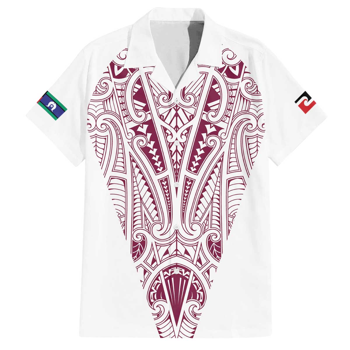 Queensland Maori Rugby Nga Hau e Wha Family Matching Off The Shoulder Long Sleeve Dress and Hawaiian Shirt White Motif LT9 Dad's Shirt - Short Sleeve White - Polynesian Pride