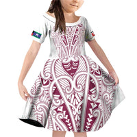 Queensland Maori Rugby Nga Hau e Wha Family Matching Off Shoulder Short Dress and Hawaiian Shirt White Motif LT9 Daughter's Dress White - Polynesian Pride