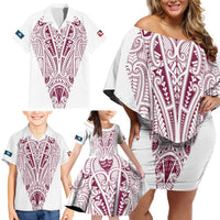 Queensland Maori Rugby Nga Hau e Wha Family Matching Off Shoulder Short Dress and Hawaiian Shirt White Motif LT9 - Polynesian Pride